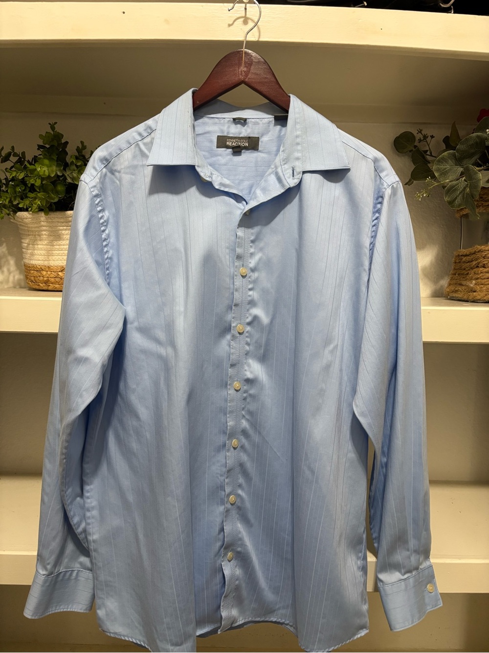 Kenneth Cole Light Blue Pinstripe Dress Shirt Size 17